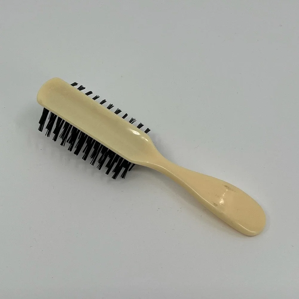 Vintage Mid Century Cream Nylon Hairbrush Plastic Firm Bristles MCM Salon Vanity